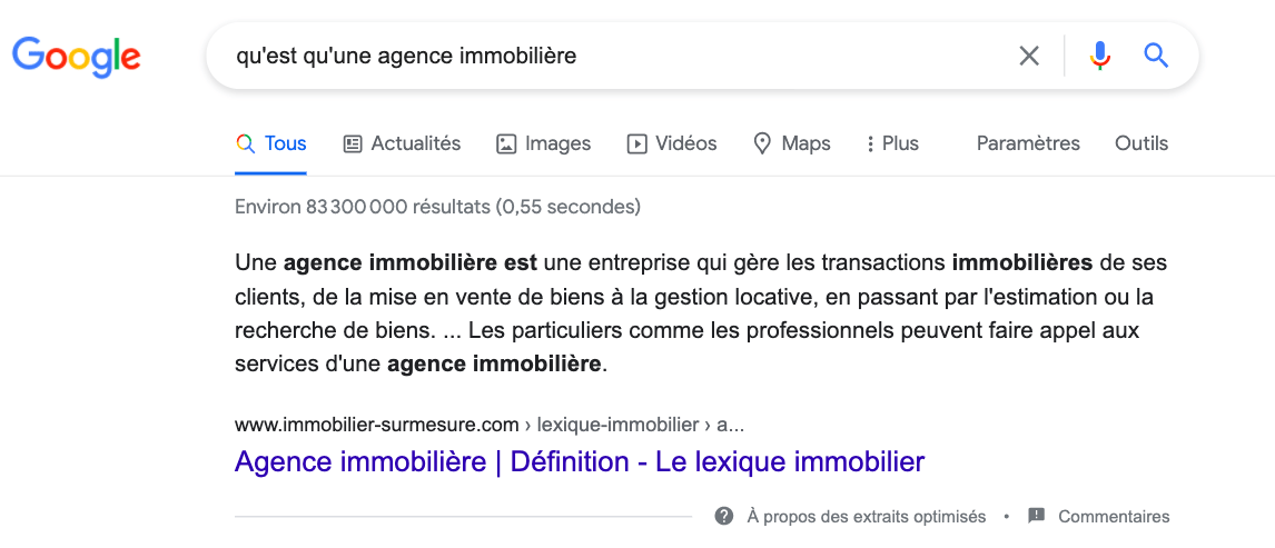 exemple position zéro Google